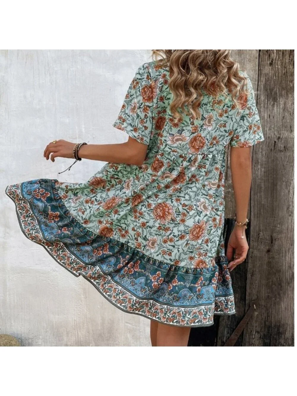 Boho Floral Print Smock Dress - Picture 2 of 5